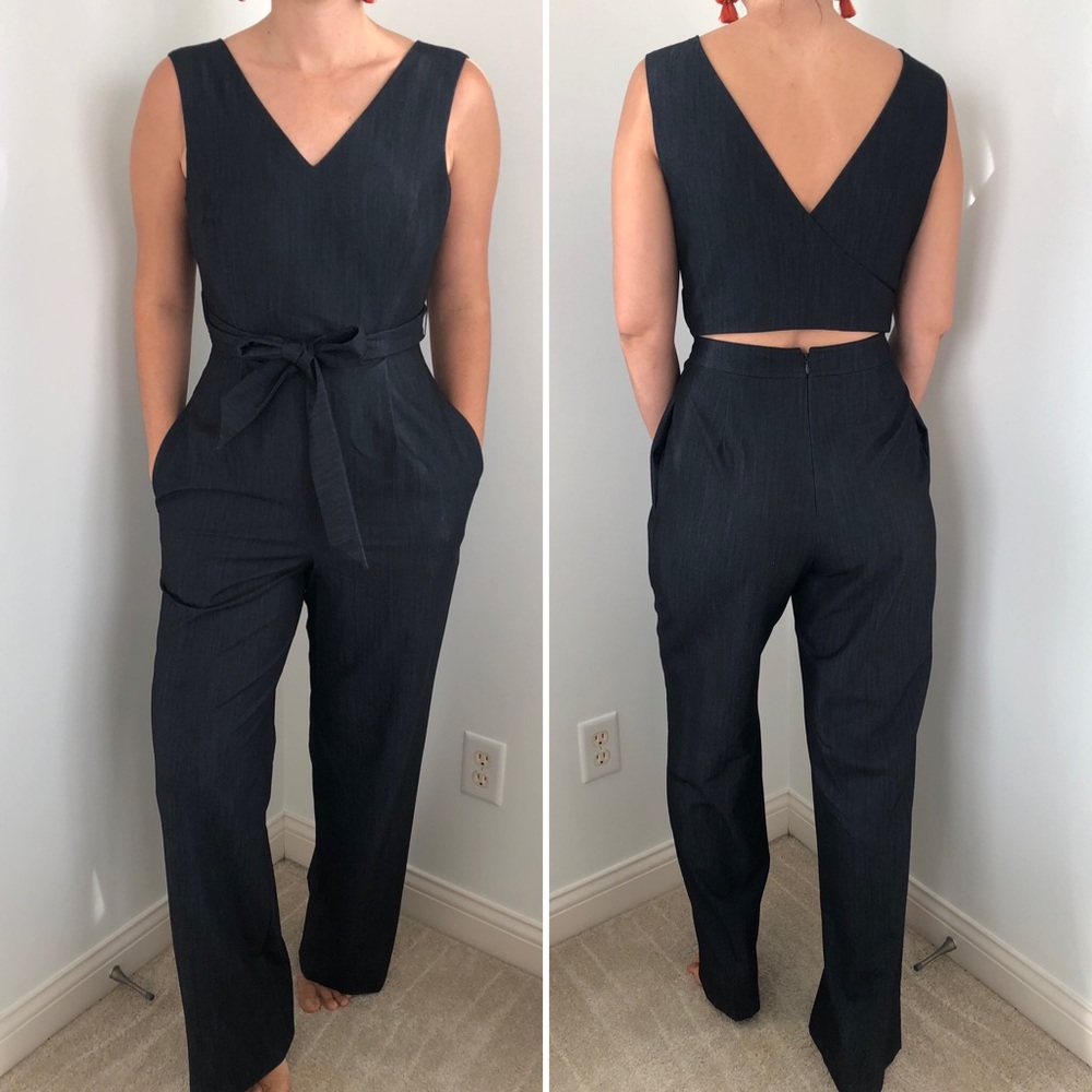 Calvin Klein Gray Chambray Wrap Jumpsuit NWOT
